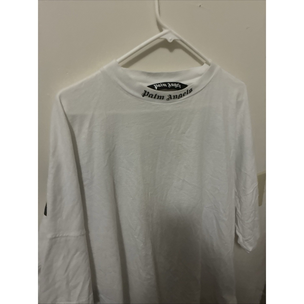 Palm Angels Oversize Curved Logo T-shirt White Black PMAA002R21JER001 Mens L